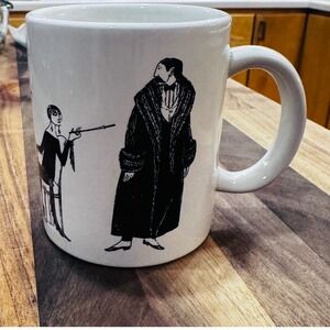 Vintage LINYI Silver Phoenix Mug "Mystery!" Art Deco Style Black White Mug China